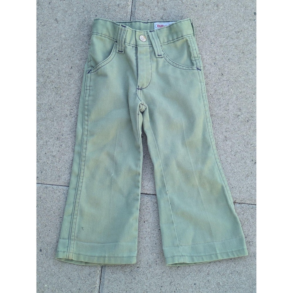 Vintage Billy The Kid Pants Boys 3T Green Twill Khakis Casual Play Pockets 70s